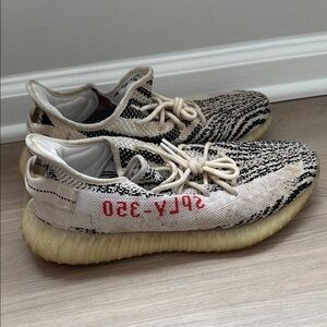 Yeezy Black and Cream Knit Shoes